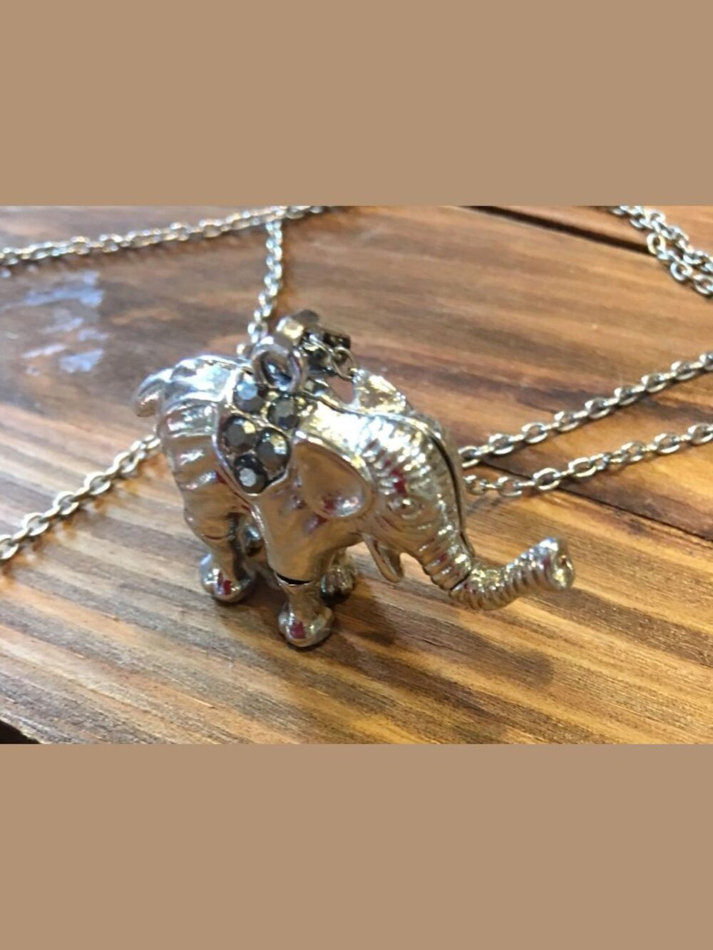 RARE ARTICULATED JOINTED ELEPHANT MARCASITE/SILVERTONE PENDANT NECKLACE